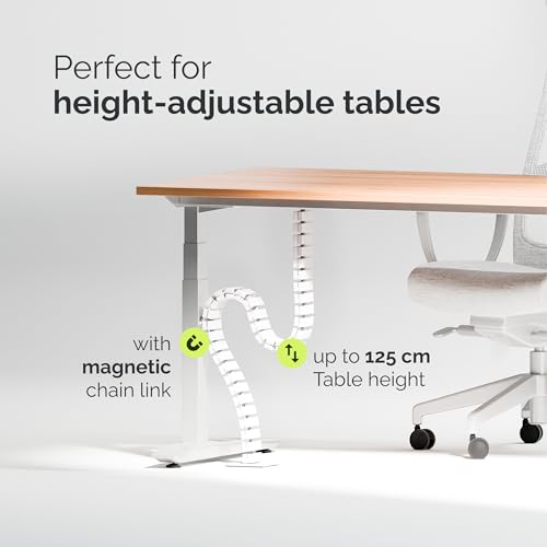 VALU Cable Management Spine – 49 Inch Cable Organizer for Height-Adjustable & Fixed Desks – Sturdy & Flexible with Magnetic Link – Cord Management System Under Desk with Steel Base & Non-Slip Pads VALU