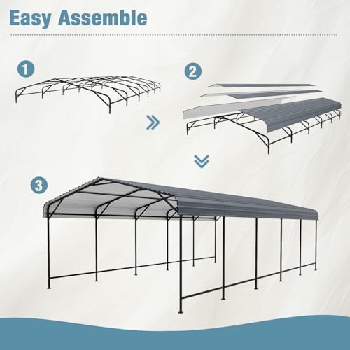 EBE 13' x 25' Metal Carport, Outdoor Steel Carport Canopy with Galvanized Steel Frame and Roof, Heavy Duty Garage Shelter Shade for Cars, Boats, and Truck EBE