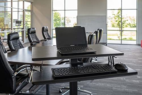 Stand Up Desk Store Pneumatic-Adjustable Two-Tier Compact Standing Desk (Black Frame/Black Desktop, 28” Wide) S Stand Up Desk Store