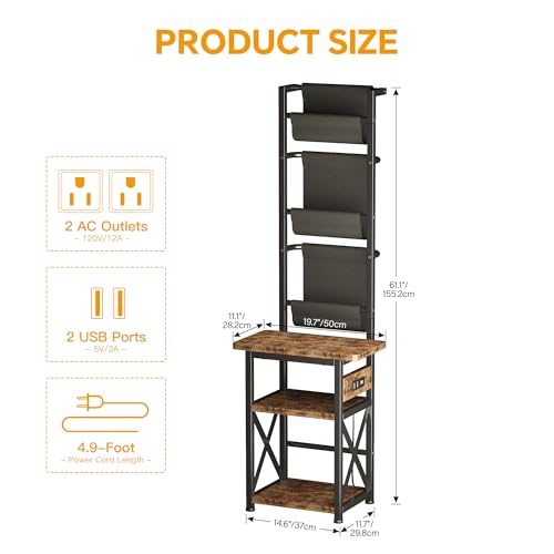 Homeiju Record Player Stand with Power Outlet, 6 Tier Vinyl Record Display Shelf, Record Player Table with album storage up to 200 Albums, Console Organizer Display Shelf, Gifts for Music Lovers Homeiju