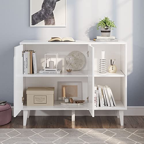 Panana Kitchen Buffet Cabinet Storage Sideboard with 2 Doors 2 Shelves, White, 41.8" L x 15" W x 32.5" H Panana