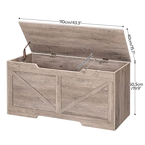 HOOBRO Storage Bench, 43.3” Retro Wooden Storage Chest with U-Shaped Cut-Out Pull, Safety Hinge, Supports 220 lb and Easy Assembly for Toy Box Organizer (Greige) BG772CW01 HOOBRO