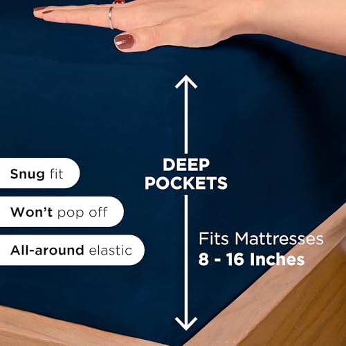 ROYALE LINENS 3 Piece Twin Sheets Set - Soft Brushed 1800 Microfiber Bedding - 1 Fitted and 1 Flat Sheet, 1 Pillow case - Wrinkle Free & Fade Resistant - Hotel Luxury Bed Sheets Set (Navy, Twin) ROYALE LINENS