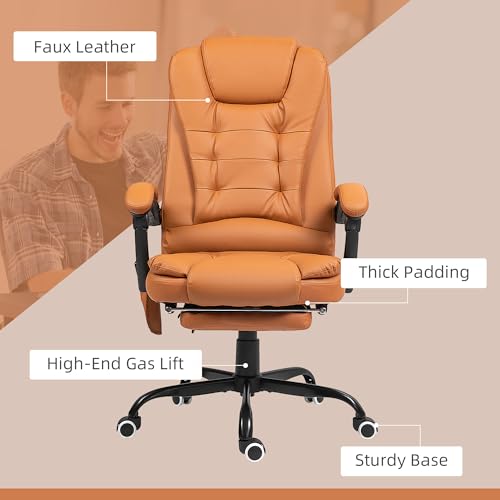Vinsetto 7-Point Vibrating Massage Office Chair, High Back Computer Chair with Lumbar Support, Footrest, Reclining Back, Adjustable Height, Light Brown Vinsetto
