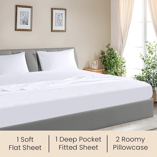 SGI bedding 96"x96" 4 Pc Vermont King Sheet Set 1000 Thread Count 100% Egyptian Cotton - Deep Pocket 15" Ultra Soft, Breathable, Hotel Quality Sheets, Oversized Bed Sheets, White SGI bedding