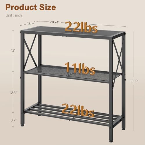Hoctieon Industrial Console Table, 3-Tier Entryway Table, Metal Frame, Sofa Tables with Shelf, Hallway Desk, Entrance Desk for Entryway, Living Room, Foyer, Hallway, Black Hoctieon