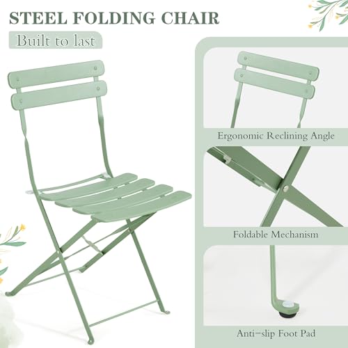 MELLCOM 5-Piece Foldable Patio Dining Set with Rectangular Table and Chairs, Weather-Resistant Iron Outdoor Dining Set for 4 People, Outdoor Table and Chairs for Patio, Yard, Indoor, Green MELLCOM