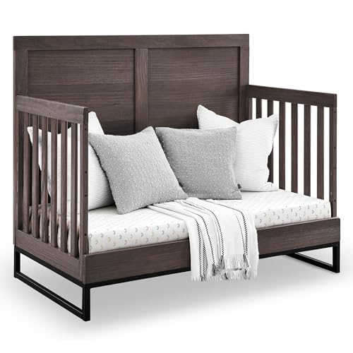 Simmons Kids Foundry 6-in-1 Convertible Baby Crib, Rustic Grey with Matte Black Delta Children