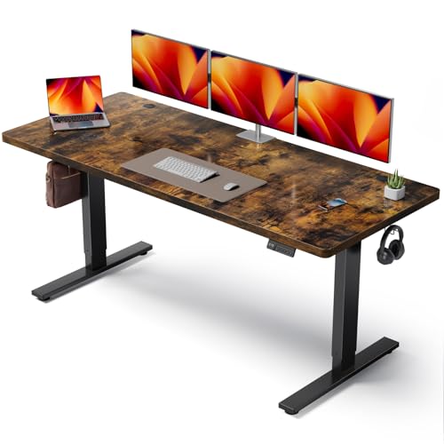 DeskShow Electric Standing Desk Adjustable - 71x30 Inch Sit Stand Desk with 1 Inch Thick Tabletop, Double Beam Frame, 3 Memory Height Adjustment, Cable Management for Home Office DeskShow