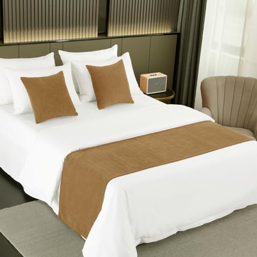 AMBERIS Bed Runner Single Layer Chenille Brown, Modern Style Bed Scarves for Home Hotel Decorations (Pillowcases Sold Separately) AMBERIS
