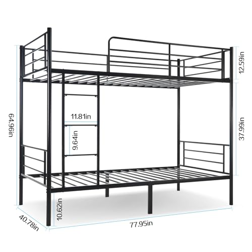MuLu Evo Bunk Bed,Bunk Bed for Kids TeensAdults,Bunk Bed Twin Over Twin with Ladders and Guardrail,Sturdy Literas Heavy Duty Metal Slats,400 lbs Capacity,No Spring Box Required,Black MuLu Evo