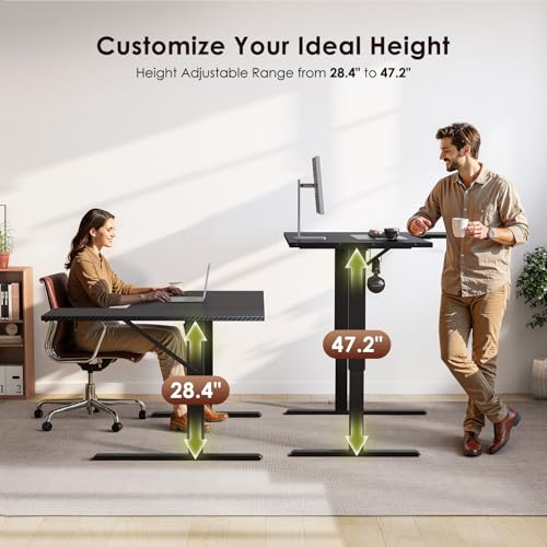 OffiGo Electric L Shaped Standing Desk, 55 Inches Height Adjustable Table, Reversiable Corner Stand Up Desk, Lifting Computer Table for Home Office, Computer Workstation, Carbon Fiber Black OffiGo