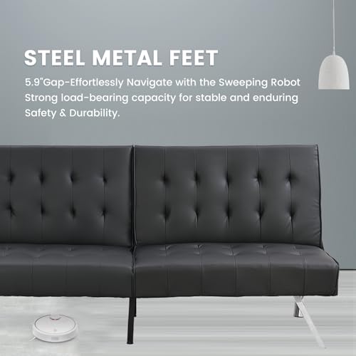 Anwick Sofa Bed, Modern Convertible Folding Futon Couch, Adjustable Sleeper Sofa Bed, Upholstered in Faux Leather for Living Room, Apartment, or Office (Black Leather) Anwick