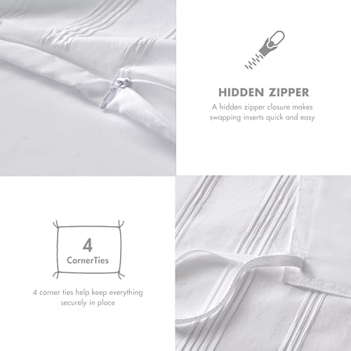 Madison Park Essentials Striped Duvet Cover Set Twin/Twin XL, Modern Minimalist Bedding Set with Premium Jacquard Stripe, 2 Pieces Duvet Cover Reversible with Zipper Closure & Corner Ties,White Madison Park Essentials