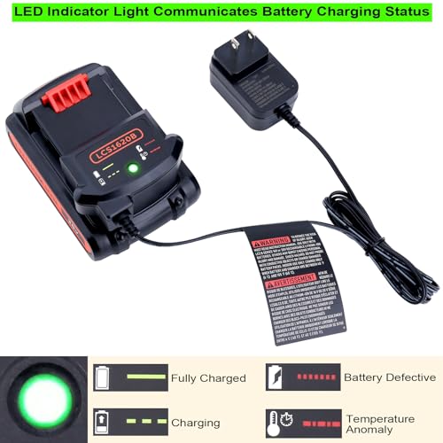 Elefly LCS1620B 20V Lithium Battery Charger Compatible with Black & Decker 20V Lithium Battery LBXR20 LB2X4020 LBXR2020-OPE LBXR2020APB LB2X3020-OPE LB2X4020-OPE ELEFLY