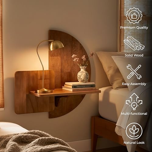 Behomes Soluna Solid Wood Floating Nightstand, Wall Mounted Nightstand, Floating Bedside Table for Bedroom and Living Room, Modern Rustic Wood Night Stand, Small Floating Shelf Accent, Walnut Behomes Furniture