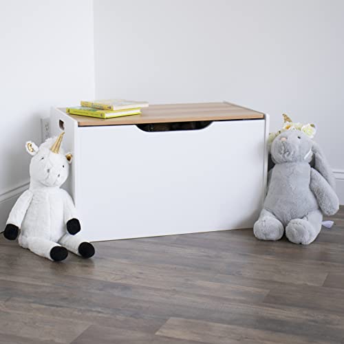 Humble Crew Expedition Hinged Toy Storage Chest with Lid, White & Natural Wood Humble Crew
