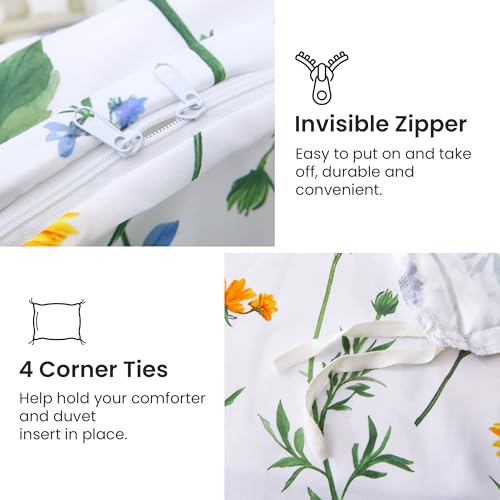 Mooreeke Duvet Cover Queen Size, 3 Piece Dandelion Floral Duvet Cover Set with Zipper Closure, Soft & Breathable Microfiber Botanical Patterned Bedding Set with 4 Corner Ties and 2 Pillow Shams Mooreeke
