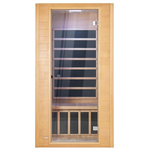 VEVOR 1 to 2 Person Far Infrared Wooden Sauna, Room Home Sauna Spa, Low EMF Far Infrared Hemlock Wood Sauna with Tempered Glass Door & Multicolor Lamp & Bluetooth Speakers & Chromotherapy Lights VEVOR