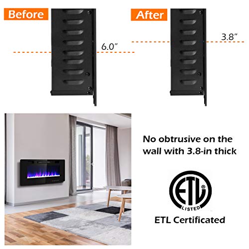 Tangkula 42 Inches Recessed Electric Fireplace, in-Wall & Wall Mounted Electric Heater with Adjustable Flame Color & Speed, Remote Control, Touch Screen, 750-1500W (42 Inches) Tangkula