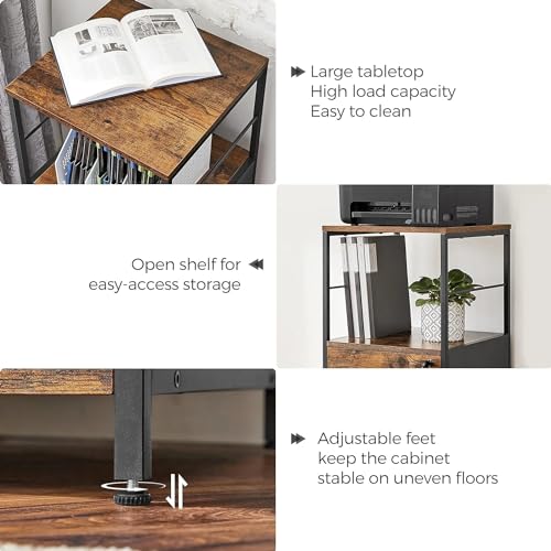 VASAGLE Cabinet for Home Office, with Lock and 2 Drawers, A4 and Letter Sized Files, Printer Stand, 15.8 x 16.1 x 42.5 Inches, Rustic Brown + Black VASAGLE