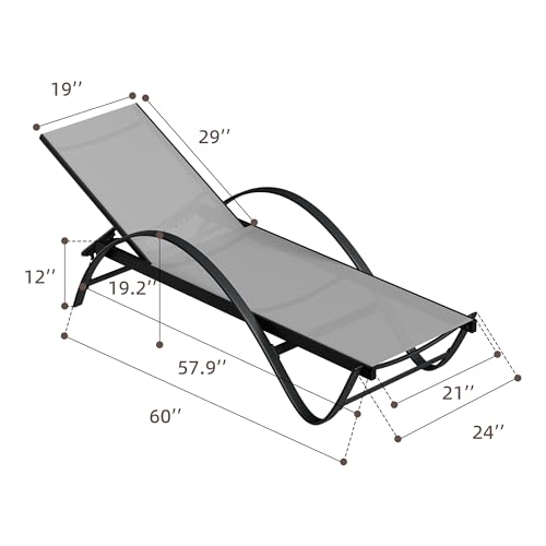 Shintenchi Patio Chaise Lounge Set of 2, Pool Chaise Lounge with Arm,Outdoor Lounge Chair with 5 Adjustable Backrest,Sunbathing Recliner,Beach Chair,Pool Chairs,Light Grey