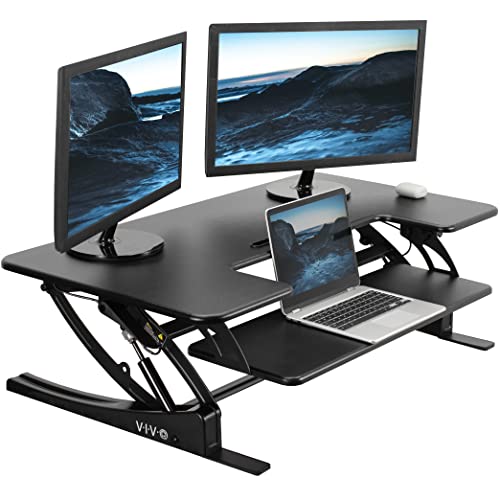 VIVO 42 inch Height Adjustable Stand Up Desk Converter, V Series, Quick Sit to Stand Tabletop Dual Monitor Riser Workstation, Black, DESK-V000VL VIVO