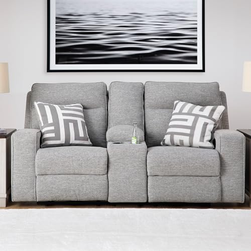 Signature Design by Ashley Biscoe Casual UV Resistant Power Reclining Loveseat with Console, Adjustable Headrest and USB Ports, Light Gray Signature Design by Ashley