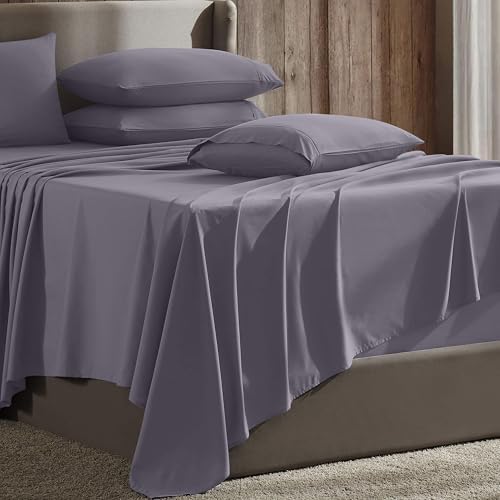 Hearth & Harbor Extra Deep Pocket Sheet Sets, Luxury Soft 6 Piece Bed Sheet Set Fits Mattress 18-24 Inches - King, Grayish Purple