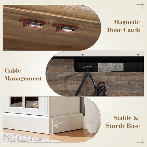 LUXOAK 97" Farmhouse TV Stand with 33" Fireplace for TVs up to 100", Media Entertainment Center with Large Storage Cabinet Adjustable Shelves for Living Room, White/Barnwood LUXOAK