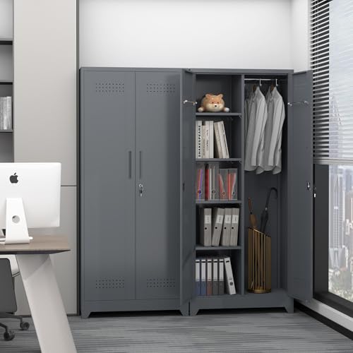 NICEGDLT Metal Storage Cabinet with Lock,72" Garage Storage Cabinets with Hanging Rod & S-Hooks,Large Storage Cabinet with Shelves,Locking Tool Utility Closet for Home,Garage,Utility Room,Dark Grey NICEGDLT