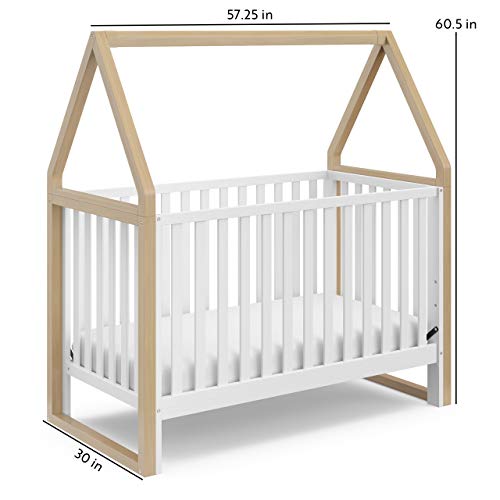 Storkcraft Orchard 5-in-1 Convertible Crib (White with Driftwood) – GREENGUARD Gold Certified, Canopy Style Baby Crib, Converts from Crib to Toddler Bed, Daybed and Full-Size Bed Storkcraft