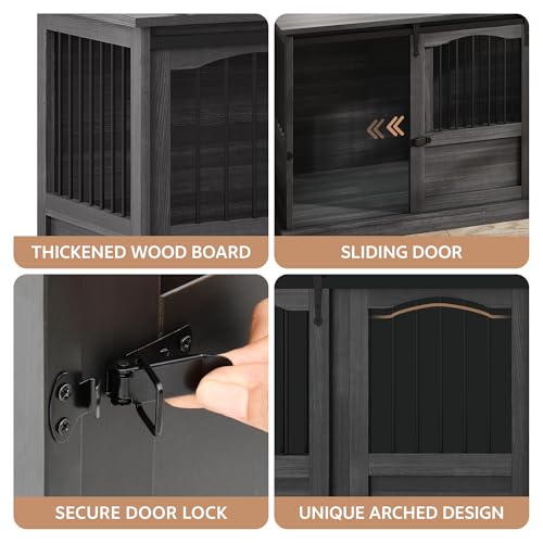 Homiflex 70.86" Double Dog Crate Furniture for 2 Medium Large Dogs Wooden Heavy Duty Dog Kennel Furniture with 2 Sliding Doors and Divider Decorative Dog Cage TV Stand End Table for Indoor Drak Grey Homiflex