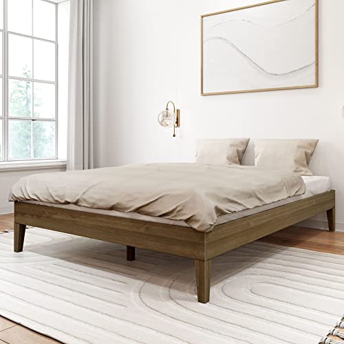 Plank+Beam Solid Wood Platform Bed Frame, Strong Wood Slat Support, No Box Spring Needed, Easy Assembly, Matte Walnut, Queen Plank+Beam