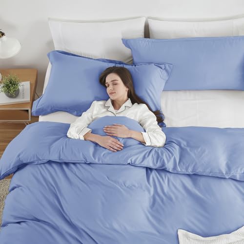 Hearth & Harbor Calm Blue Duvet Cover Queen Size - 3 Piece Soft Double Brushed Bedding Set - Includes 1 Queen Duvet Cover with Button Closure 90x90 inches and 2 Pillow Shams Hearth & Harbor