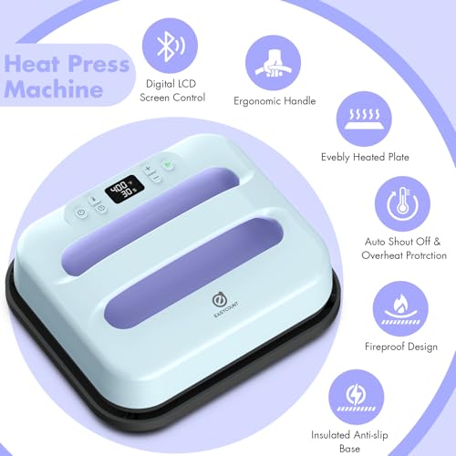 EASYCOUNT E Heat Press 12"X10", Smart Heat Press Machine with Built-in Bluetooth for T-Shirts, Pillows, Tote Bags & More, with Mat (12"X 12") EasyCount E