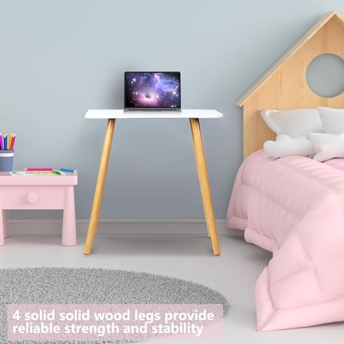 PERZOE 27Inch Small Computer Desk,Solid Wood Standing Desk,Study Desk for Small Space,Small Desk for Bedroom,Laptop Table for Home Office,27.5" L x 15.7" W x 28.7" H White PERZOE