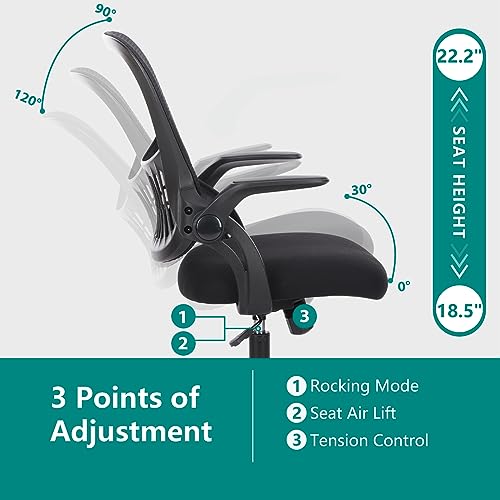 Sweetcrispy Home Office Managerial Executive Chair, Ergonomic Mesh Adjustable Swivel Mid-Back Chair with Comfortable Lumbar Support, Comfy Arms for Bedroom,Study,Student Sweetcrispy