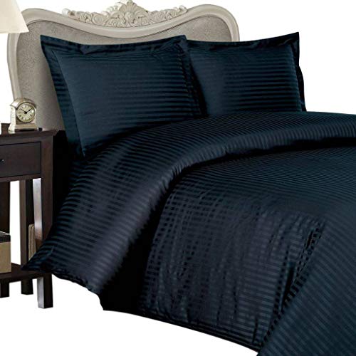 Luxurious DARK BLUE Damask Stripe, CAL KING Size, 1500 Thread Count Ultra Soft Single-Ply 100% Egyptian Cotton, Extra Deep Pocket Four (4) Piece Bed Sheet Set with 2 Pillow Cases 1500TC Egyptian Cotton Factory Store