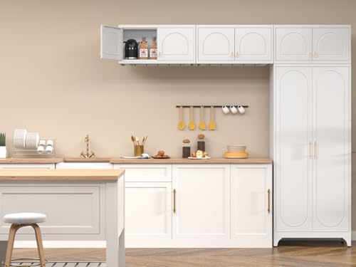 Polup Kitchen Pantry Cabinet, 90" Tall Metal Pantry Cabinet, Food Cupboards with Doors and Shelves, Freestanding Storage Cabinets for Dining, Living Room, 16"D x 32"W x 90"H, White, Assembly Required Polup