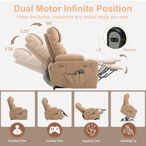 Power Lift Recliner Chair for Elderly, Electric Stand Assist Reclining Chair with Massage and Heat Function, Leather Living Room Furniture, Comfy Single Sofa with Cup Holders, Side Pockets, Brown BRTHORY