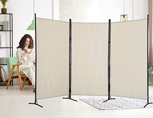 3 Panel Room Divider, Folding Portable Office Walls Dividers with Metal Frame Privacy Screen for Home Office Dorm Separation,Fabric Room Dividers,Room Dividers and Folding Privacy Screens,Beige Ckofgdsue