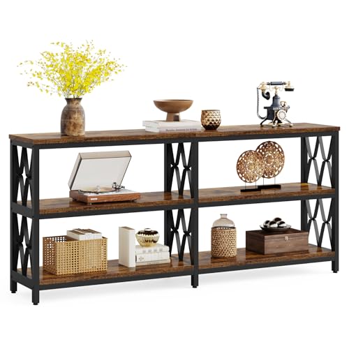 LITTLE TREE Console Table with Storage Shelves, 70.9" Industrial 3-Tier Sofa Table for Living Room, Long Foyer Table Entryway Table for Hallway, Front Door, Entrance, Rustic Brown & Black LITTLE TREE
