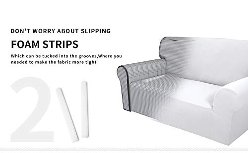 Easy-Going Fleece Stretch Sofa Slipcover Spandex Non-Slip Soft Couch Sofa Cover, Washable Furniture Protector with Anti-Skid Foam and Elastic Bottom for Kids, Pets(Loveseat, Snow White) Easy-Going