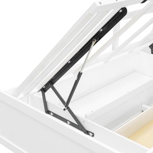 Ball & Cast Twin Size Bunk Bed with Hydraulic Bed & Storage Area,Wood Loft Beds w/Drawers and Wardrobe,Shelves,Space-Saving Bedframe w/Ladder,Full-Length Guardrail,for Apartment,Bedroom,White Ball & Cast
