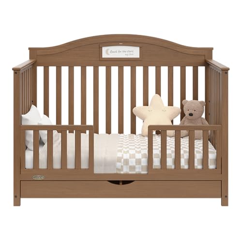 Graco Story 5-in-1 Convertible Crib with Drawer – GREENGUARD Gold Certified Wood Crib, Converts to Toddler Bed, Daybed, Full-Size Bed, Nursery Storage Drawer, Reversible Headboard (Hazelnut)