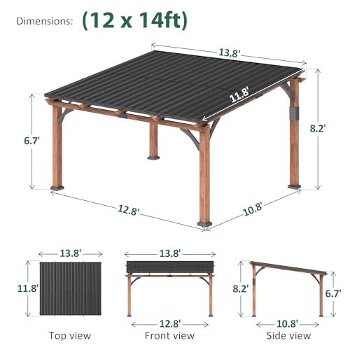 Macrout 12'x14' Outdoor Gazebo, Heavy Duty Pergola with Sloped Metal Roof and Aluminum Frame, Permanent Gazebos for Patio, Decks, Backyard, Garden, 4756 (Sloped Roof + Brown Frame, 12'x14') M MACROUT