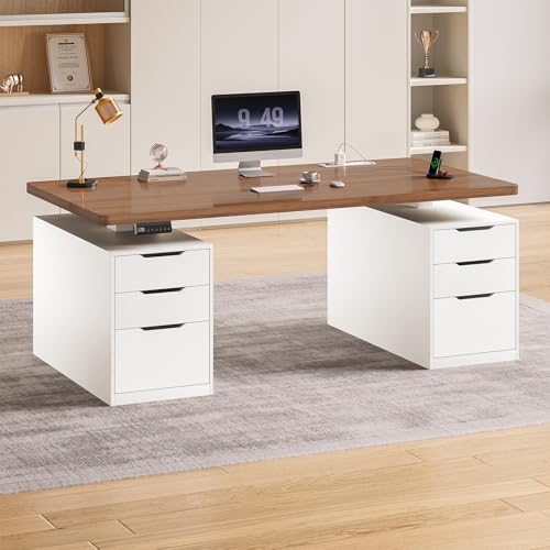 SEDETA Electric Standing Desk with 6 Drawers, 55" Adjustable Stand up Desk with Storage, Computer Desks with Power Outlets for Home Office, White SEDETA