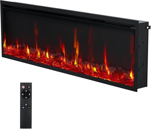 68 Inch Recessed Electric Fireplace with Remote Control, Wall Mounted Electric Fireplace Insert with Heater, Low Noise Fireplace with Timer, 12 Flame Colors, Adjustable Brightness, 750/1500W IDEALHOUSE