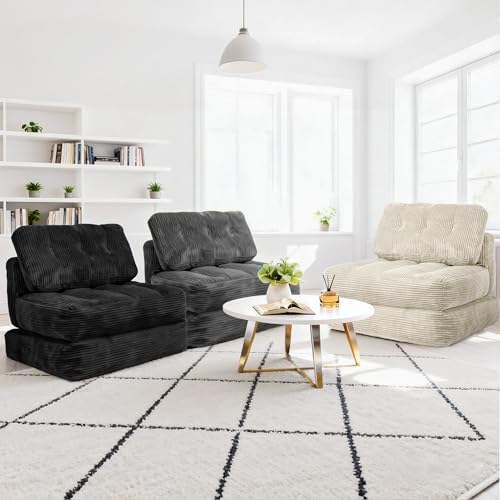 Art3d Folding Sofa Bed, Convertible Sleeper Sofa Bed with Pilow & Back Support, 3 in 1 Long Futon Boneless Couch, Comfy Floor Couch for Living Room, Bedroom, Dark Gray Art3d